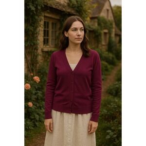 Merona Plum Berry Cotton Cardigan Sweater Size L Cottagecore